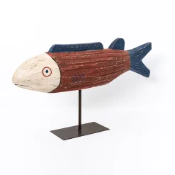 Batela Fisch in Holz in leuchtenden Farben geschnitzt rotbraun