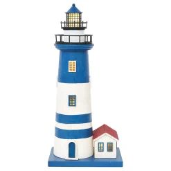 Batela Leuchtturm LED Metall blau-weiß, Höhe 44 cm