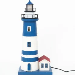 Batela Leuchtturm LED Metall blau-weiß, Höhe 44 cm