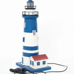 Batela Leuchtturm LED Metall blau-weiß, Höhe 44 cm