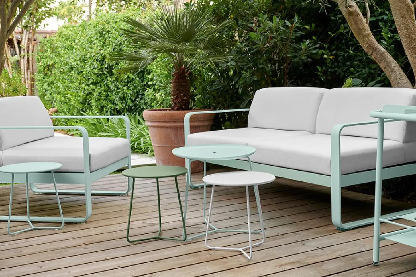 Fermob Bellevie Lounge-Sofa 2-Sitzer 48 Rosmarin 79 Flanellgrau