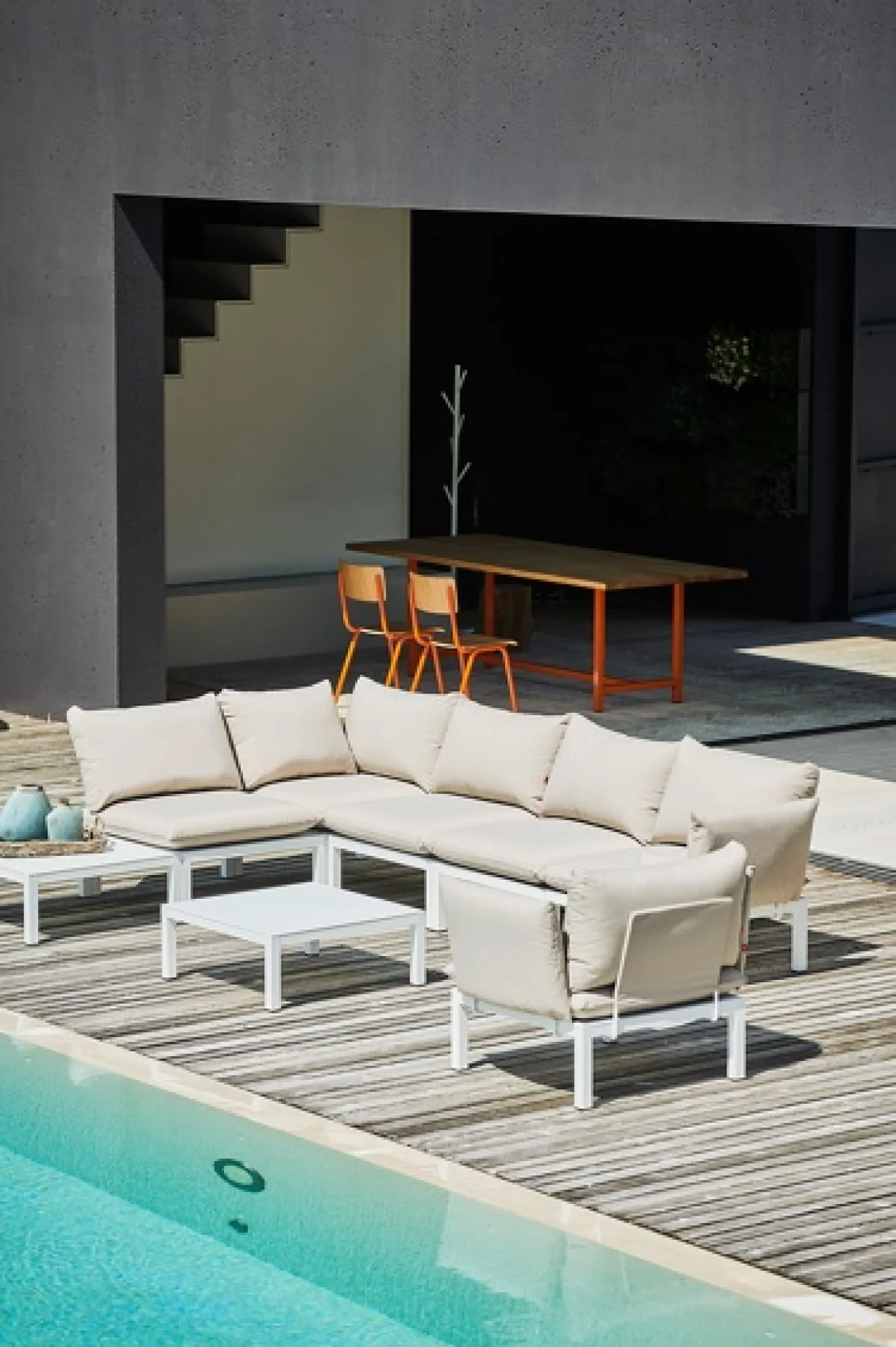 Fiam Anbauelelement Fiam DOMINO, 70 x 70 x 42 Gestell: Aluminium Weiß, Sitzkissen Taupe