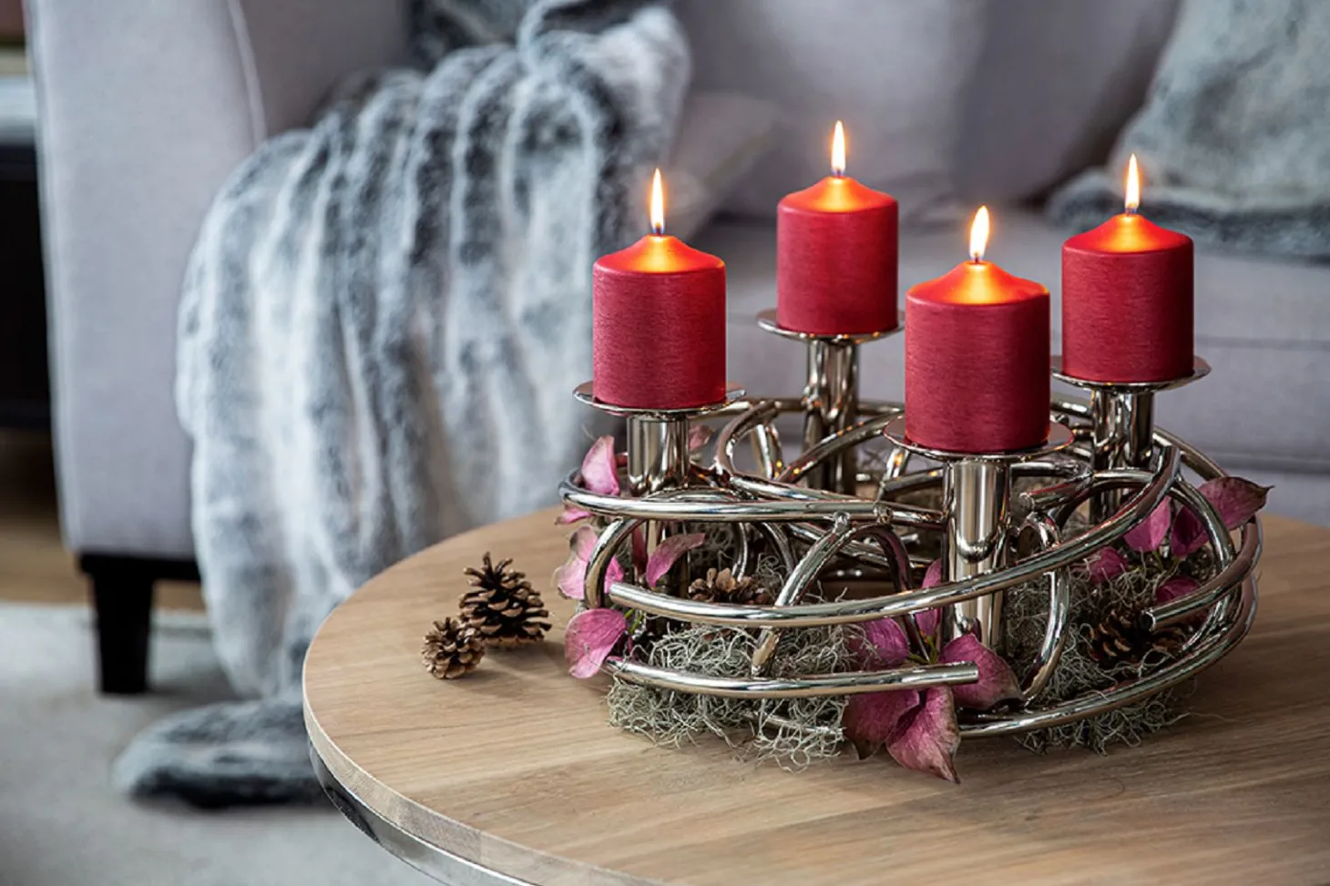 Fink CORONA Adventskranz silber, Durchmesser 40 cm