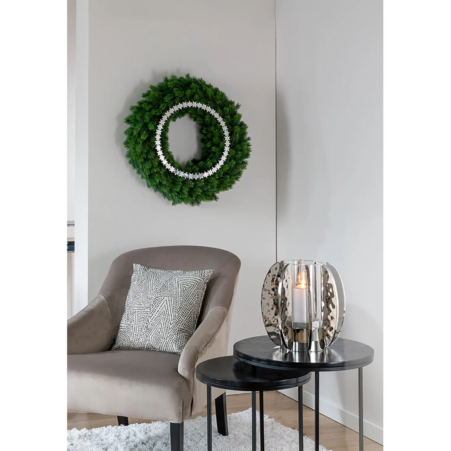 Fink Glamour silbernes Windlicht mit Hammerschlagstruktur ohne Glas