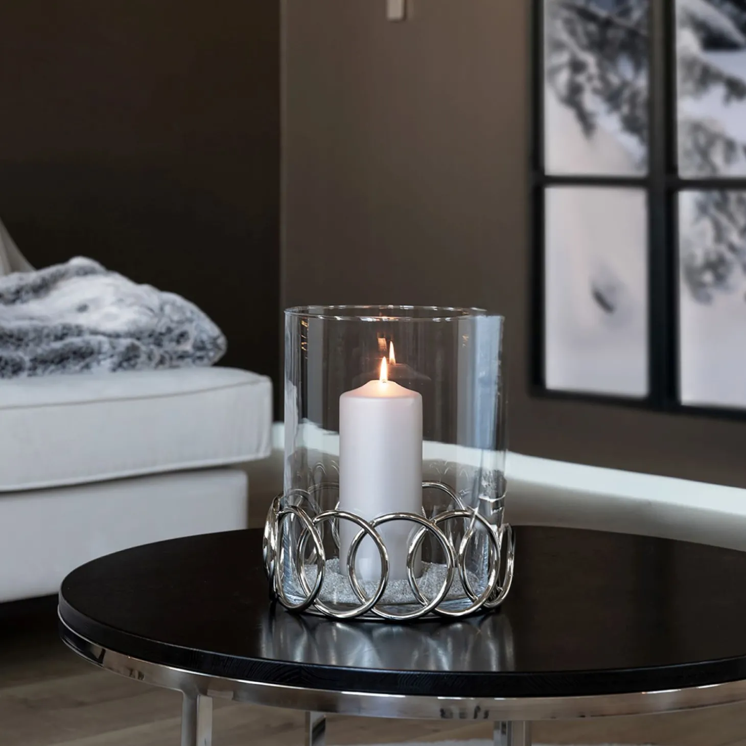 Fink Juwel Glas Windlicht mit Metallringen