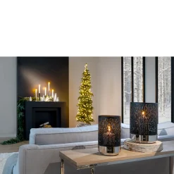 Fink Marian schwarzes Windlicht mit wellenförmigen Cut-Outs Ø 16 cm, Höhe 26 cm