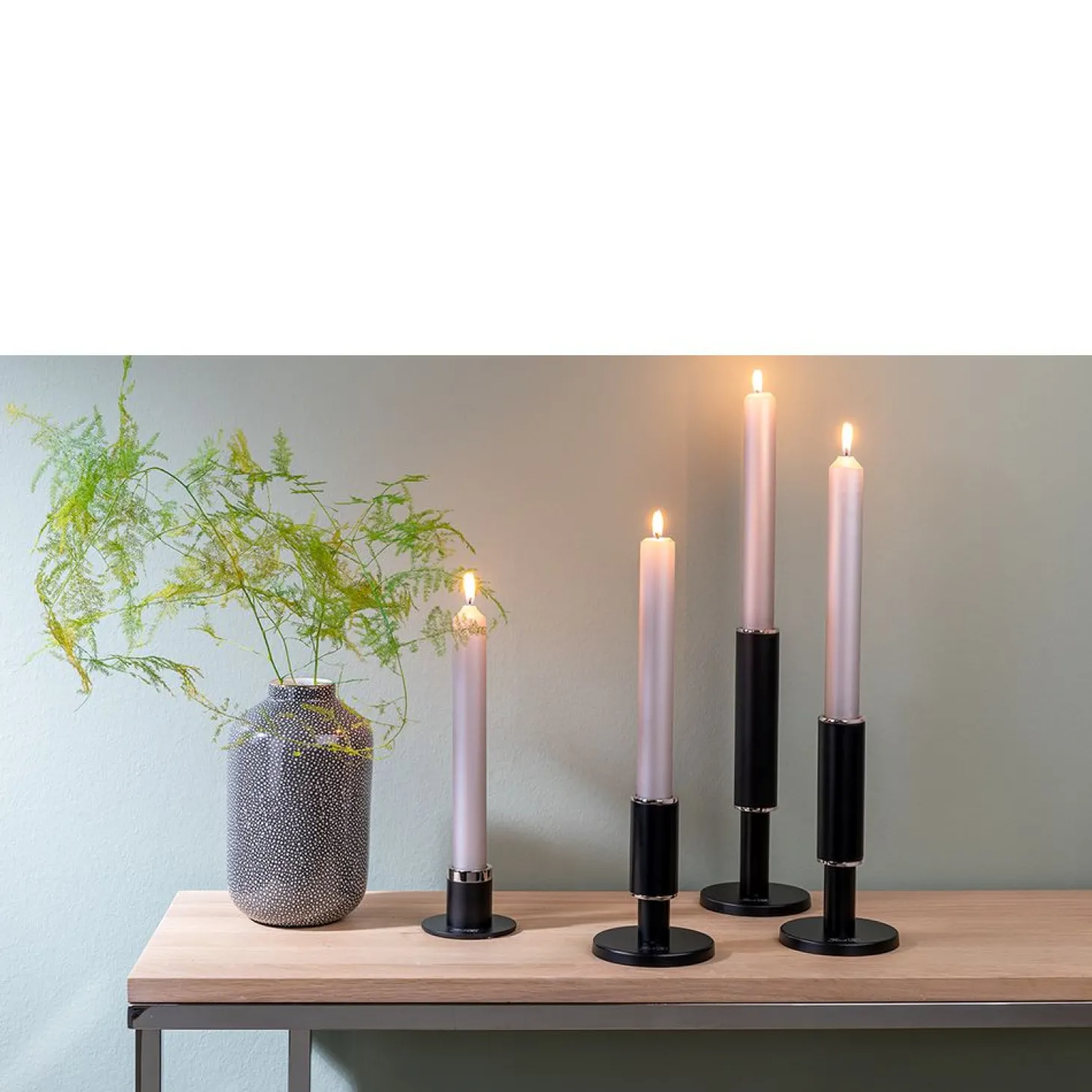 Fink Schwarzer Stabkerzenhalter Ritmo mit glänzenden Akzenten 11,7 cm