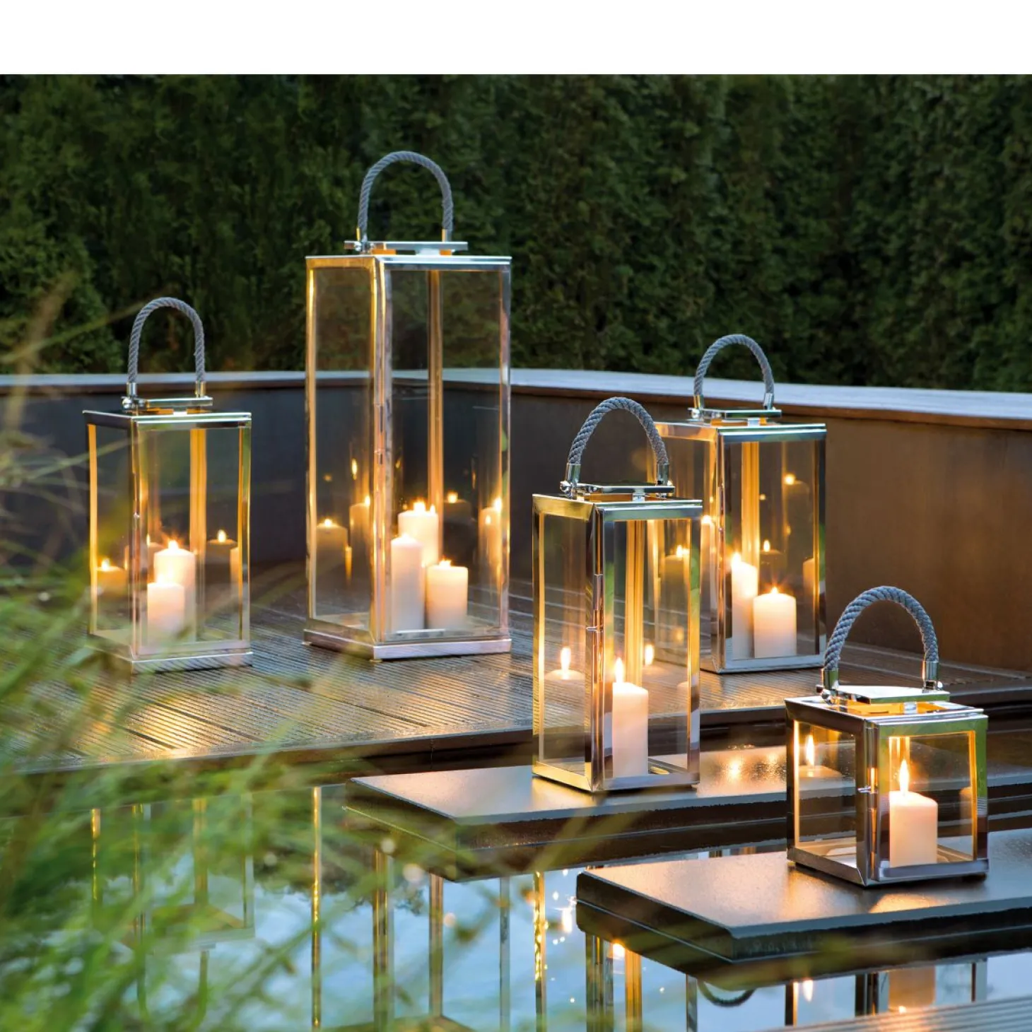 Fink Sevilla moderne Laterne mit Griff 23 cm Silber