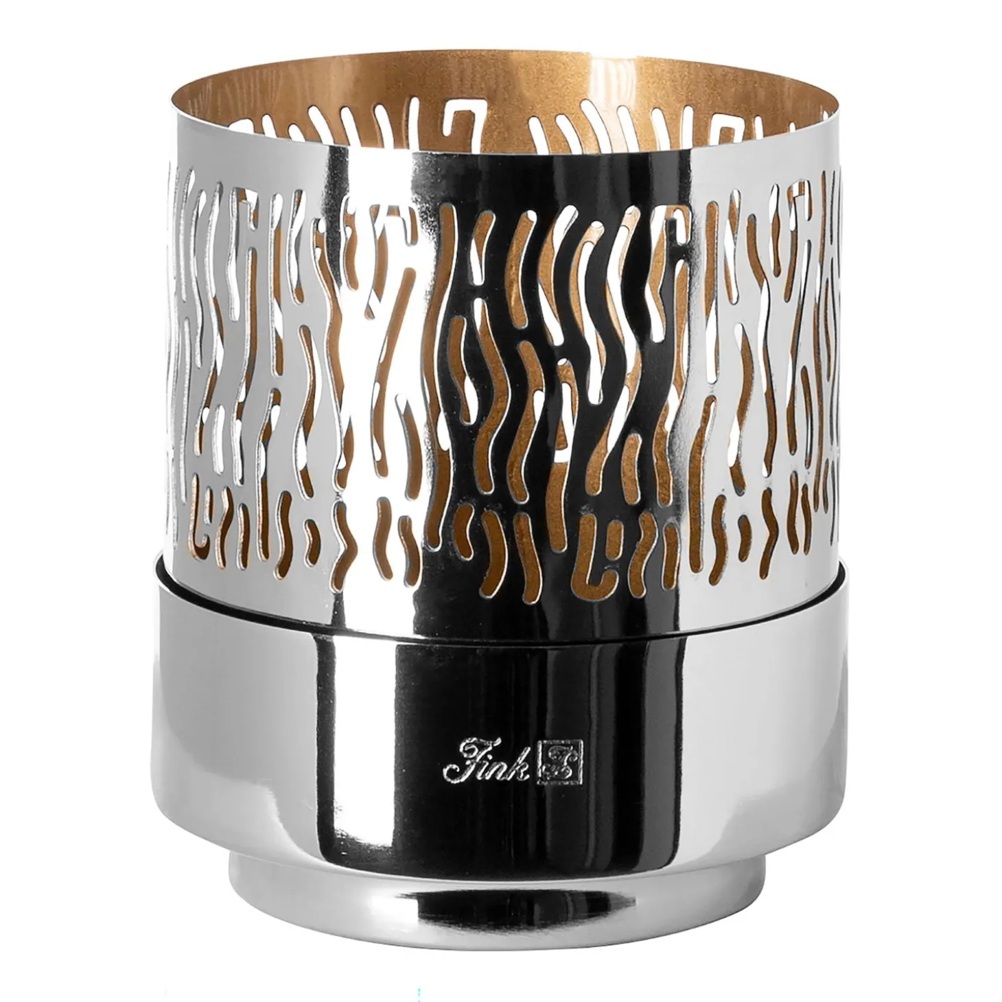 Fink Silbernes Windlicht Marian - wellenförmiges Muster Ø 13 cm, Höhe 15 cm