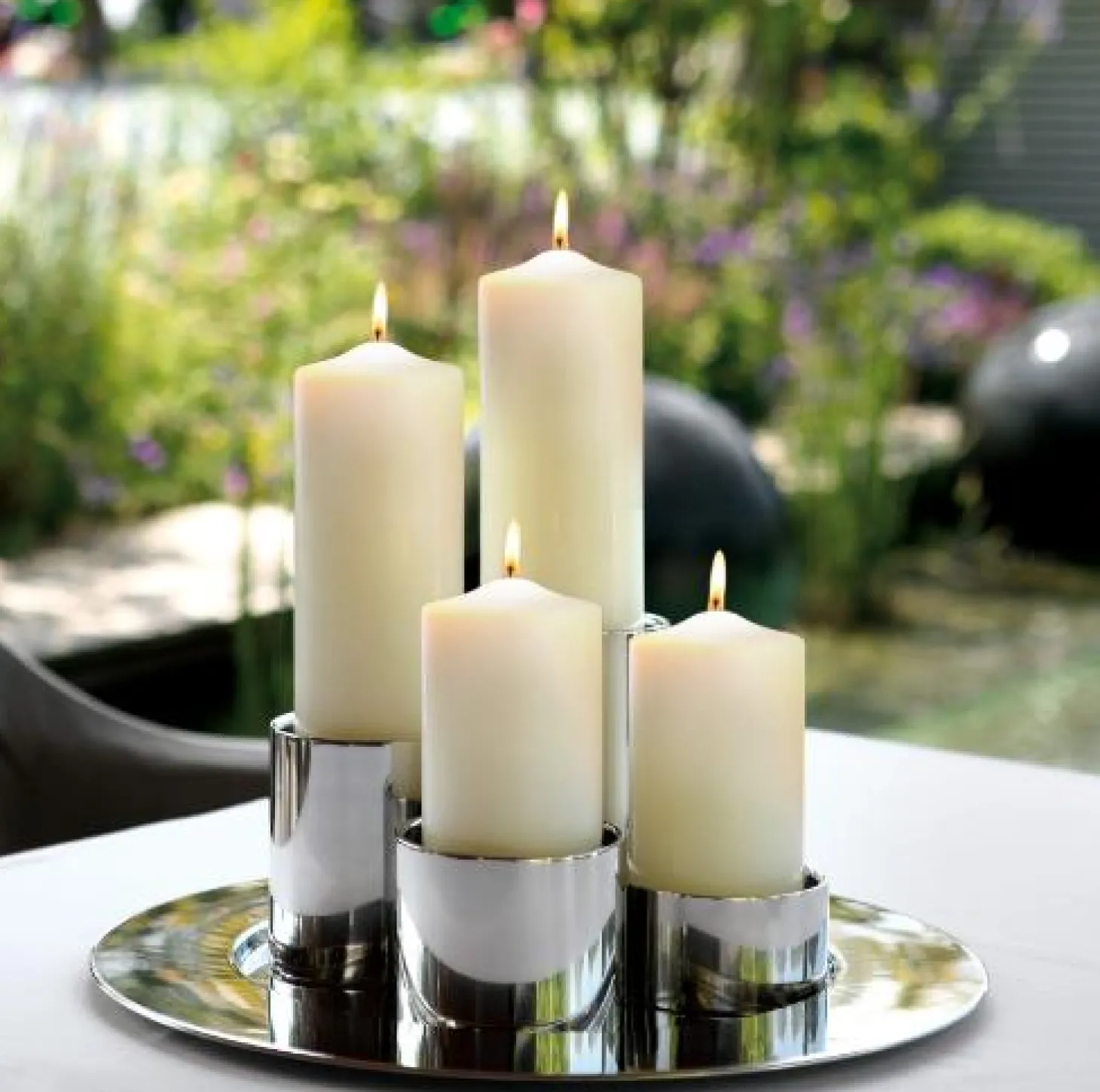 Fink SOBRIO Stumpenkerzenhalter silber L - Höhe 11 cm