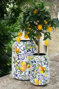 Fleur Ami Lemon Fusion Pflanzgefäß mit Zitronen-Baum-Muster Ø 30 cm, Höhe 43 cm