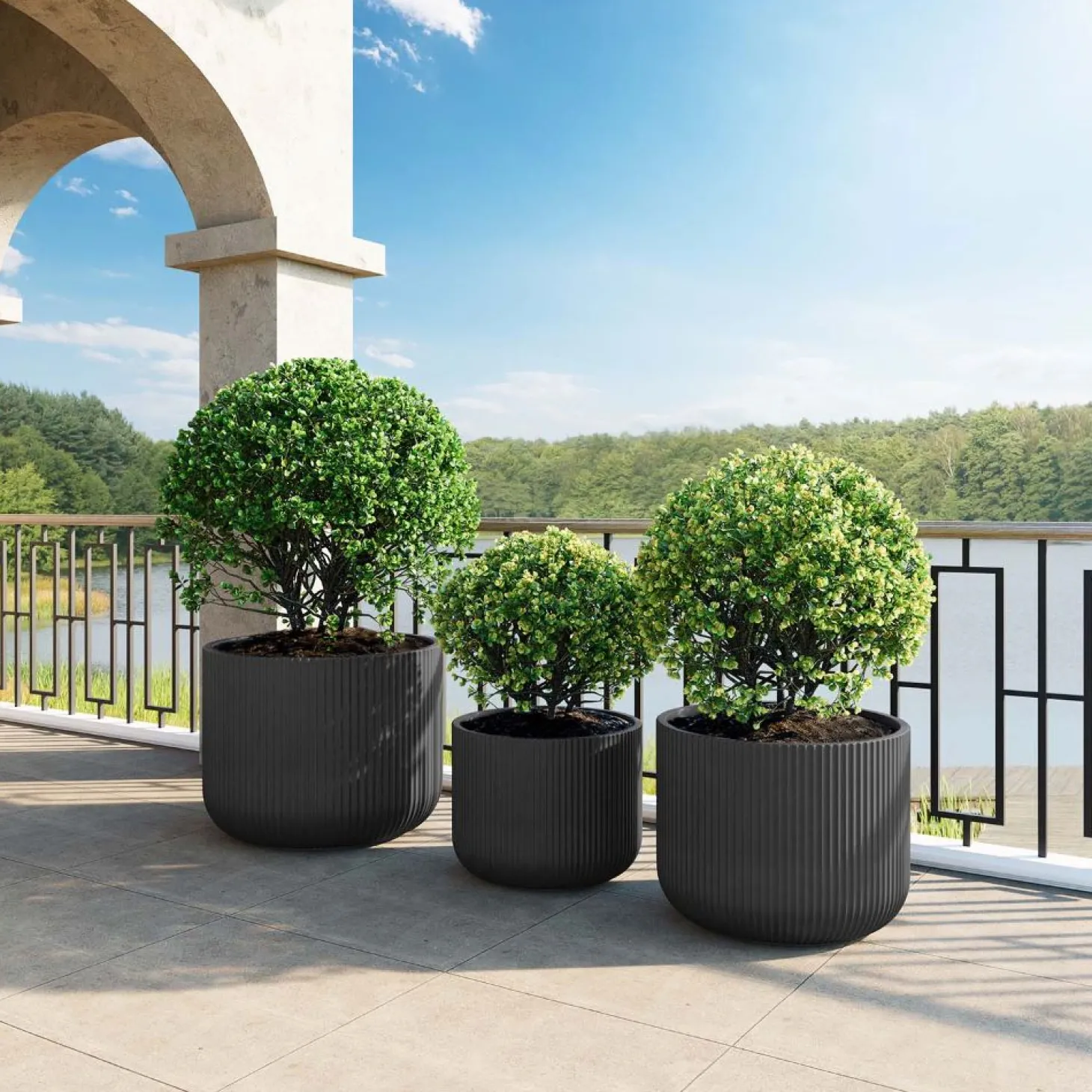 Fleur Ami Linea Betontopf mit geriffelter Oberfläche Ø 37 cm, Höhe 30 cm anthrazit