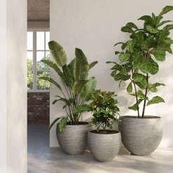 Fleur Ami Pottery runder Blumentopf wellenartige Struktur Ø 35 cm, Höhe 30 cm grau