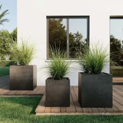 Fleur Ami Roccastone würfelförmiger Betonpflanzkübel 40 x 44 cm anthrazit