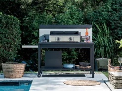 Forge Adour Fahrbarer Tisch mit 1 Seitentisch, schwarz/grau