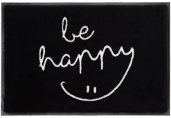 Gift Company Fußmatte "be happy" - waschbar - schwarz / weiß