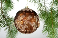 Hoff Glaskugel Ø 10 cm Braun Blätter Glitzer