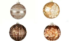 Hoff Glaskugel Ø 10 cm Braun Blätter Glitzer