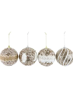 Hoff Weihnachtskugeln "Lace"4er Set gold/weiß 10 cm