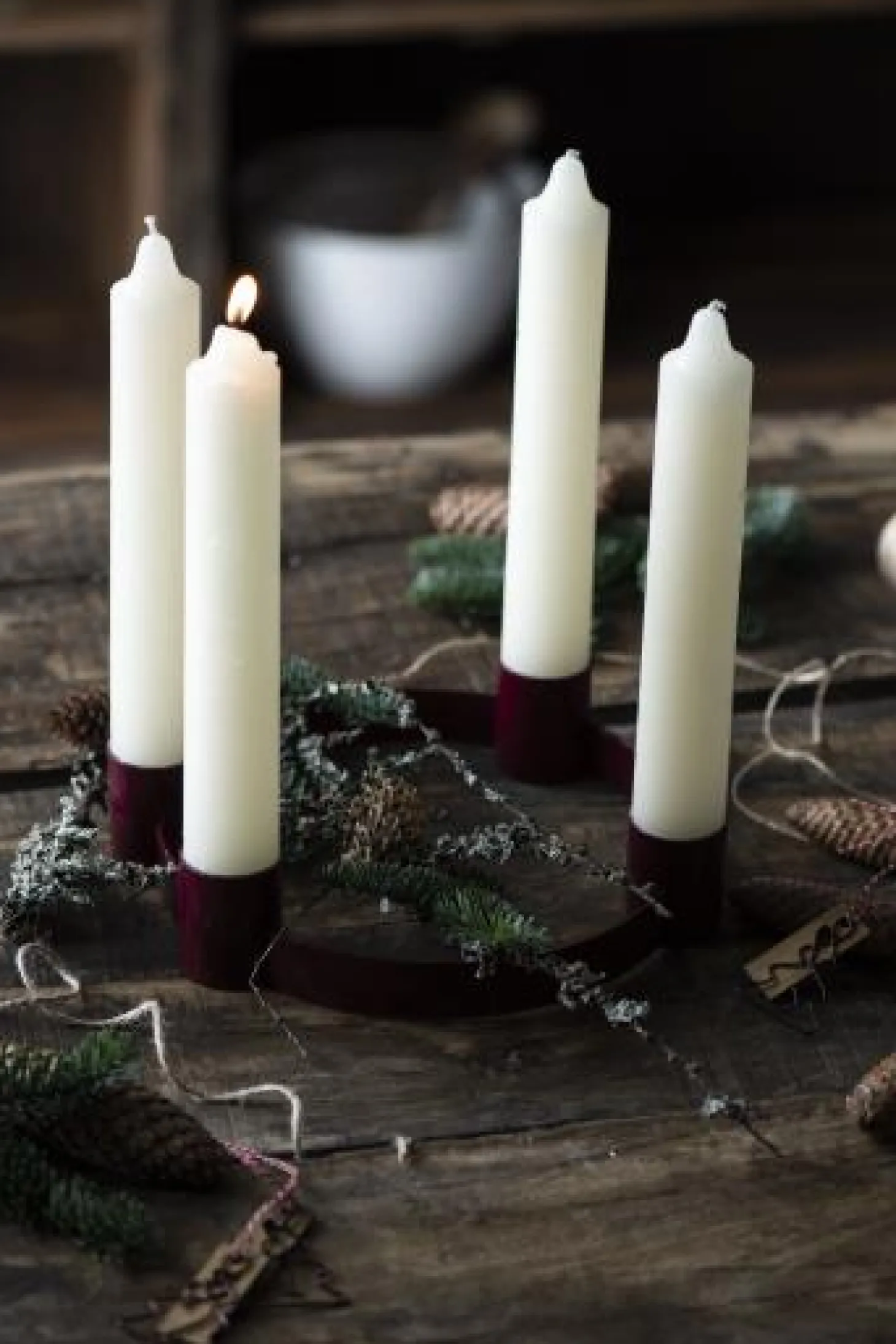 IB laursen Adventkerzenhalter f/4 rustikale Kerzen Ø:3,8 verschiebbare Halter rot
