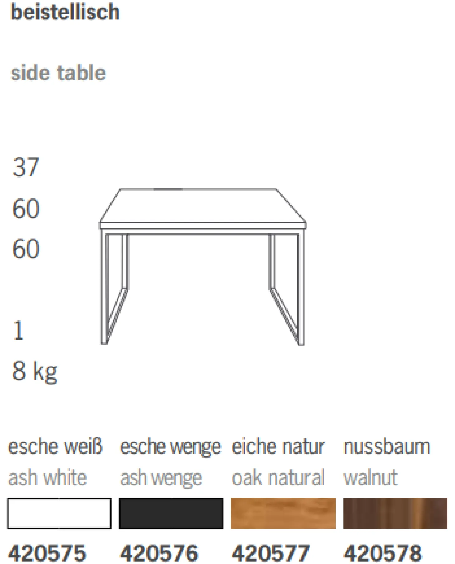 Jan Kurtz Beistelltisch Flat Quadratisch 60 cm Weiß/Esche Weiß