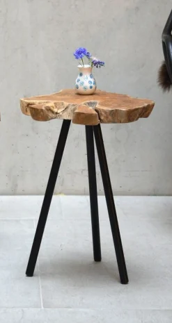 Jan Kurtz Beistelltisch Riff Hoch Gestell Schwarz Platte Ø60 Teakwurzel natur
