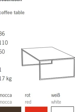 Jan Kurtz Classico Couchtisch Rechteckig Gestell Schwarz / Platte Rot