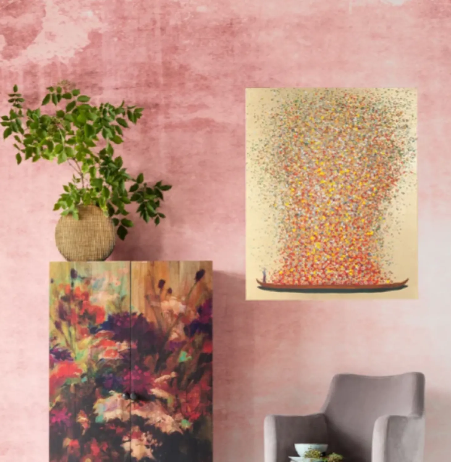 Kare Touched Flower Boat 100 x 80 Gold Rot