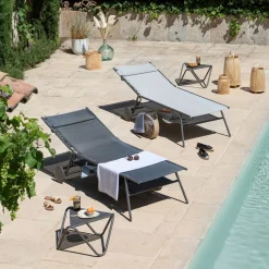 Lafuma Hohe Sonnenliege Miami II Batyline® Duo Grau Obsidian