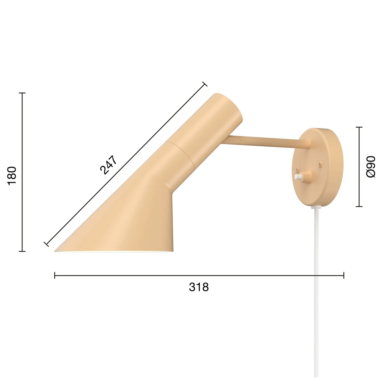 Louis Poulsen AJ Wandleuchte mit Kabel warmes Sand