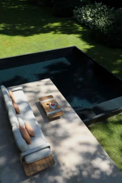 4-M Design Dox flacher Lounge Tisch mit Teak Oberfläche