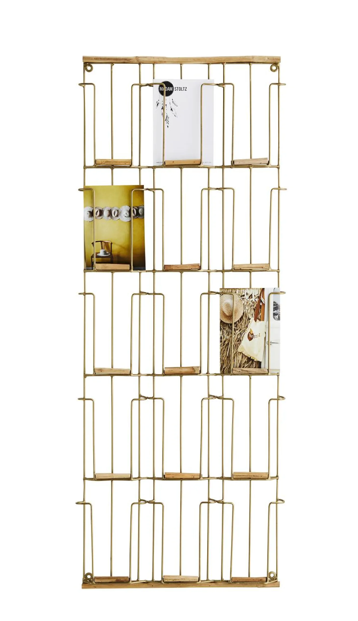 MADAM STOLTZ Kartenhalter Wandregal Gold/Bambus H. 93 cm B. 35 cm T.3 cm