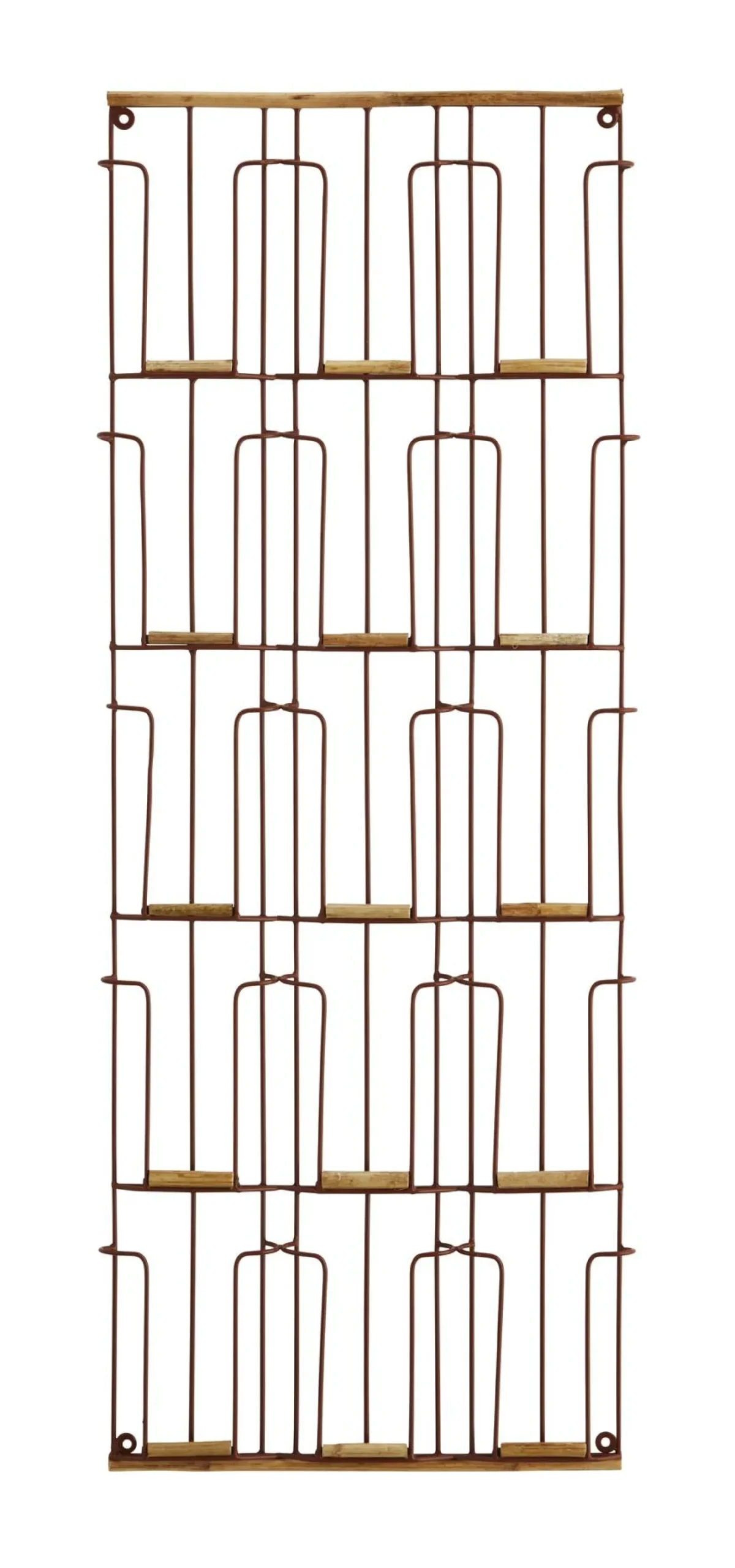 MADAM STOLTZ Kartenhalter Wandregal Eisen/Bambus H. 93 cm B. 35 cm T.3 cm Rost