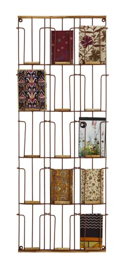 MADAM STOLTZ Kartenhalter Wandregal Eisen/Bambus H. 93 cm B. 35 cm T.3 cm Rost