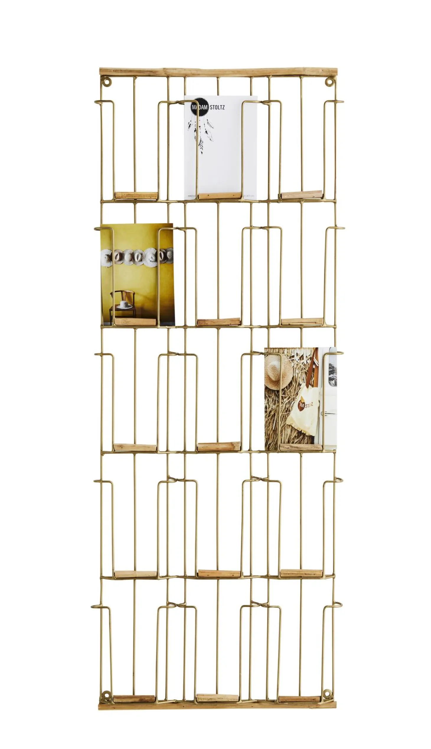 MADAM STOLTZ Kartenhalter Wandregal Eisen/Bambus H. 93 cm B. 35 cm T.3 cm Rost