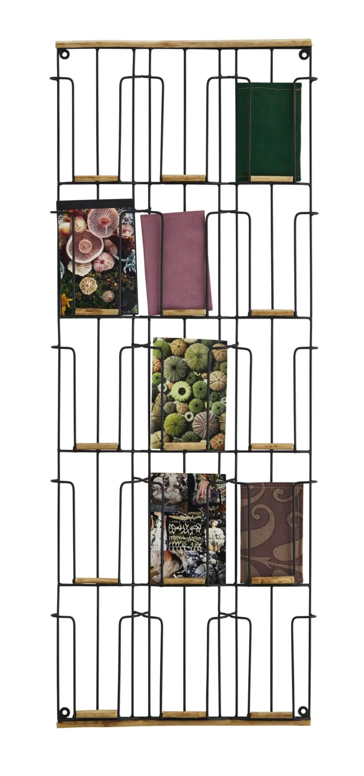MADAM STOLTZ Kartenhalter Wandregal Eisen/Bambus H. 93 cm B. 35 cm T.3 cm Rost