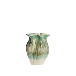 MADAM STOLTZ Steingutvase skulpturales Design - grün/beige