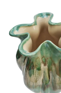 MADAM STOLTZ Steingutvase skulpturales Design - grün/beige