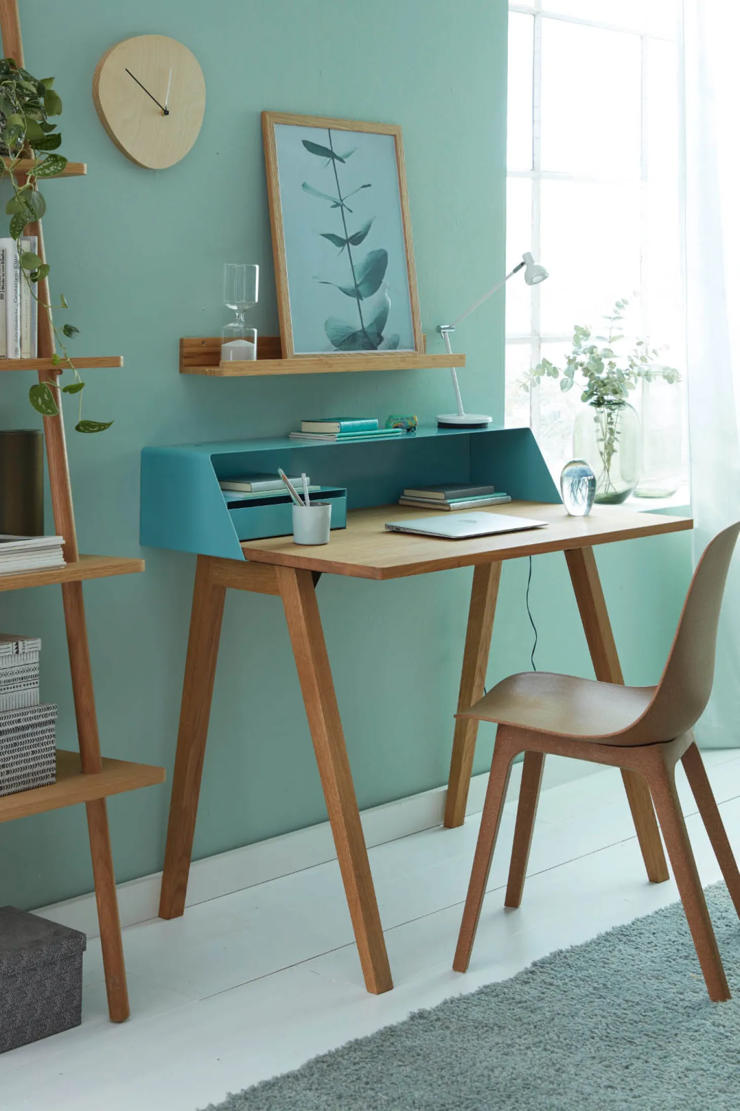 Müller Möbelfabrikation PS 04 Sekretär ozeanblau (RAL 5020) Eiche geölt