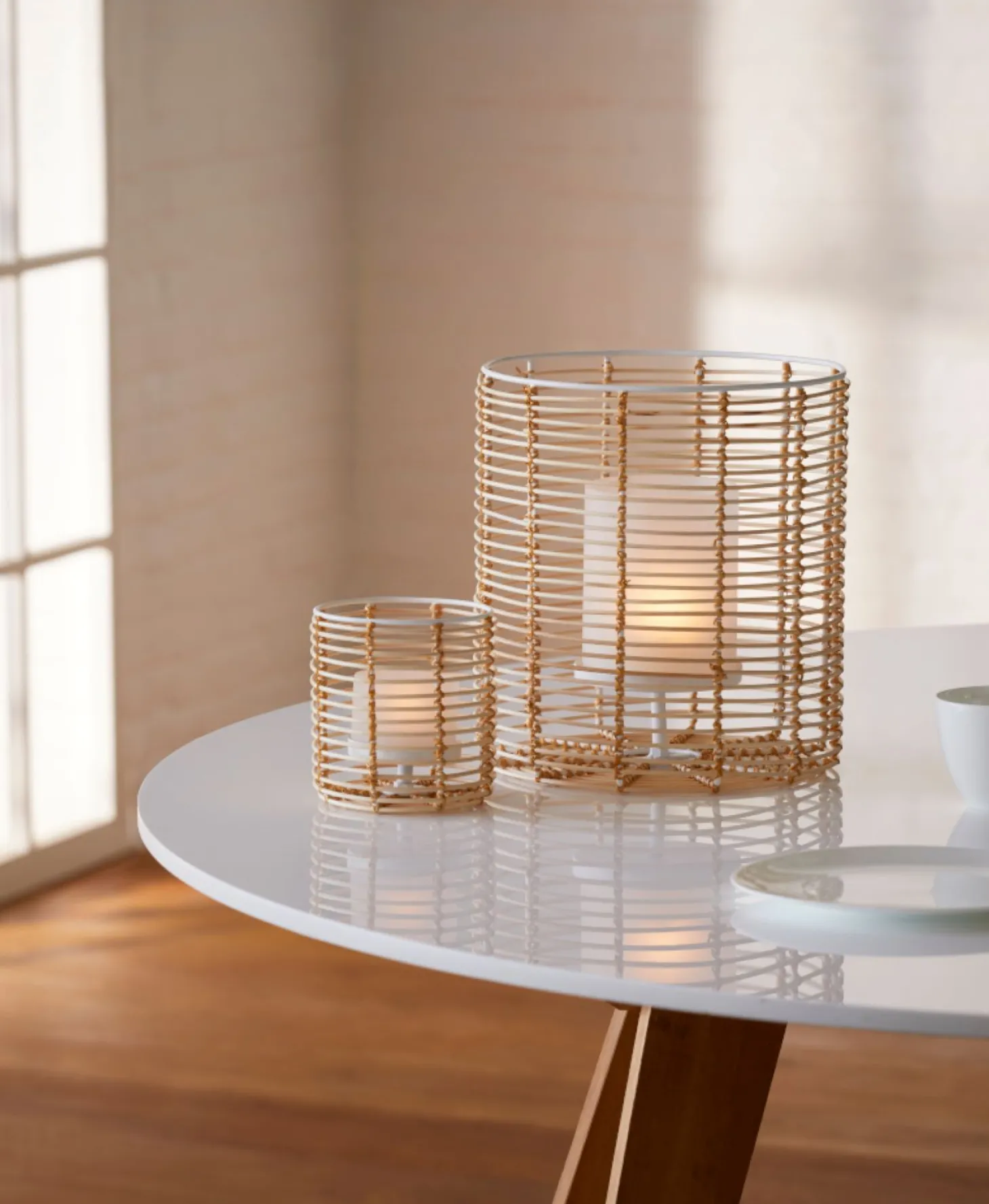 Philippi Cane Windlicht aus Schilfrohr mit Glaseinsatz Ø 11 cm, Höhe 9 cm