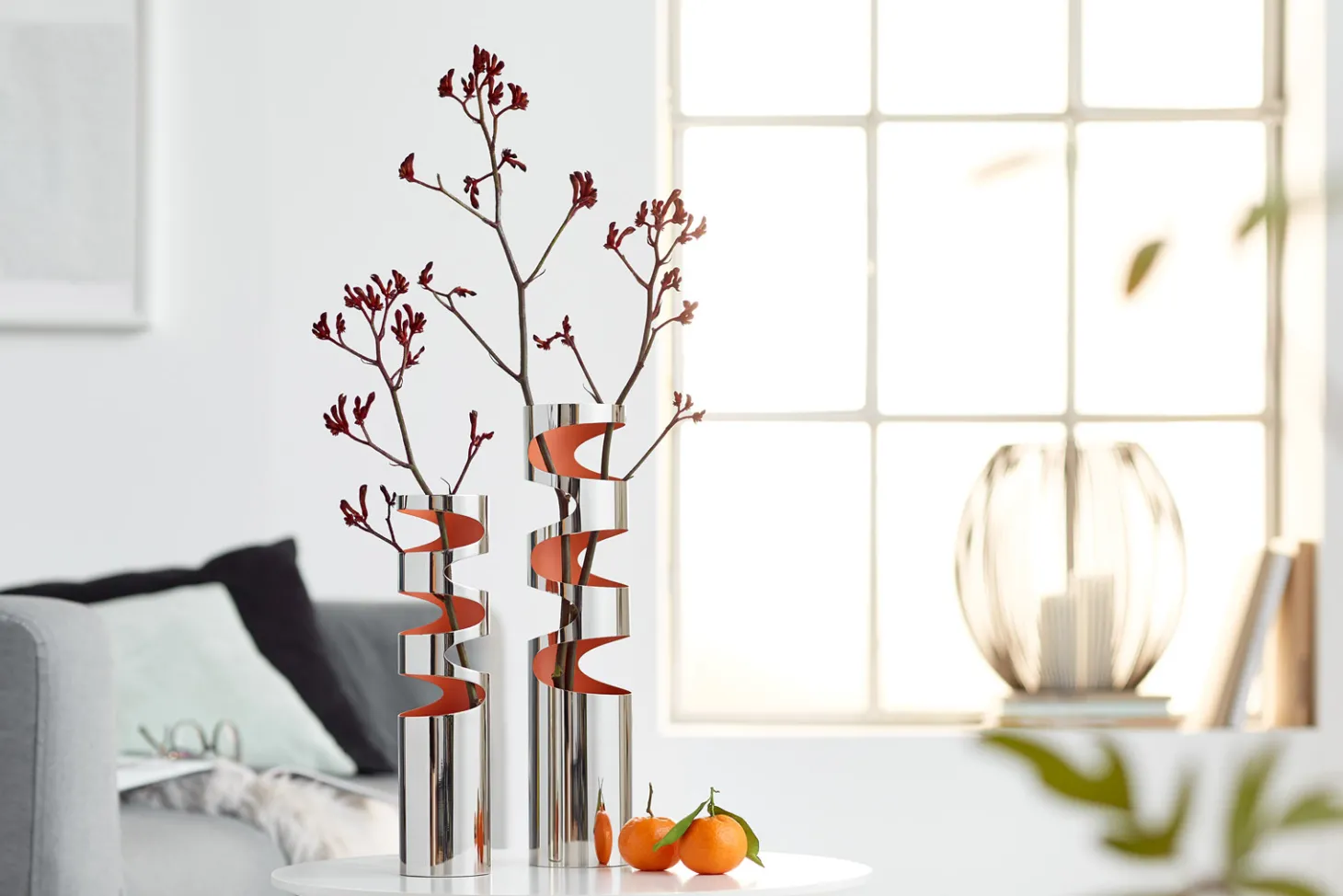 Philippi Loom Vase orange/hochglanzpoliert Höhe 39 cm, Ø 9 cm