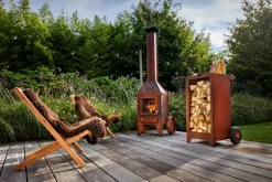 RB73 Ker Holzlager und Wagen aus Cortenstahl