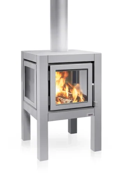 RB73 Quaruba Außenkamin Edelstahl matt Ohne Rollen 1 Seite Glas L