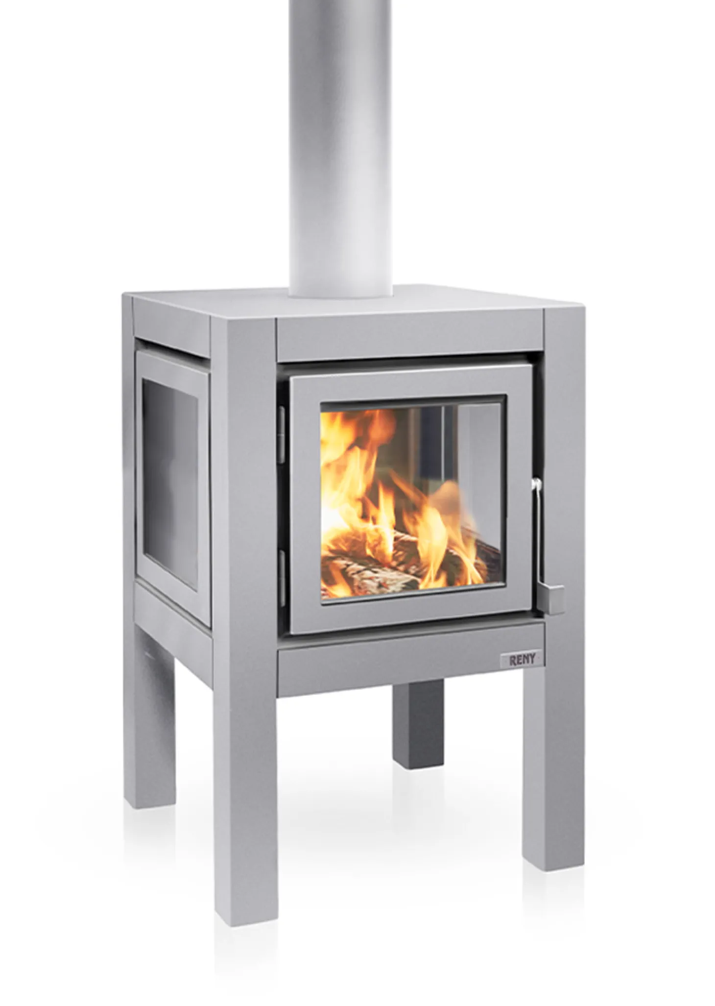 RB73 Quaruba Außenkamin Edelstahl matt Ohne Rollen 1 Seite Glas L