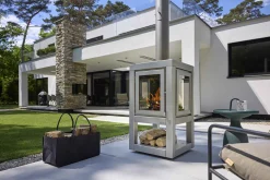 RB73 Quaruba Außenkamin Edelstahl matt Ohne Rollen 1 Seite Glas L