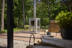 RB73 Quaruba Außenkamin Edelstahl matt Ohne Rollen 1 Seite Glas L