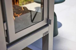 RB73 Quaruba Außenkamin Edelstahl matt Ohne Rollen 1 Seite Glas L