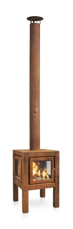RB73 Quaruba Terrassenkamin Corten-Stahl Ohne Rollen L 1 Seite Glas