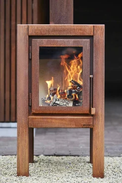 RB73 Quaruba Terrassenkamin Corten-Stahl Ohne Rollen L 1 Seite Glas
