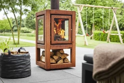 RB73 Quaruba Terrassenkamin Corten-Stahl Ohne Rollen L 1 Seite Glas